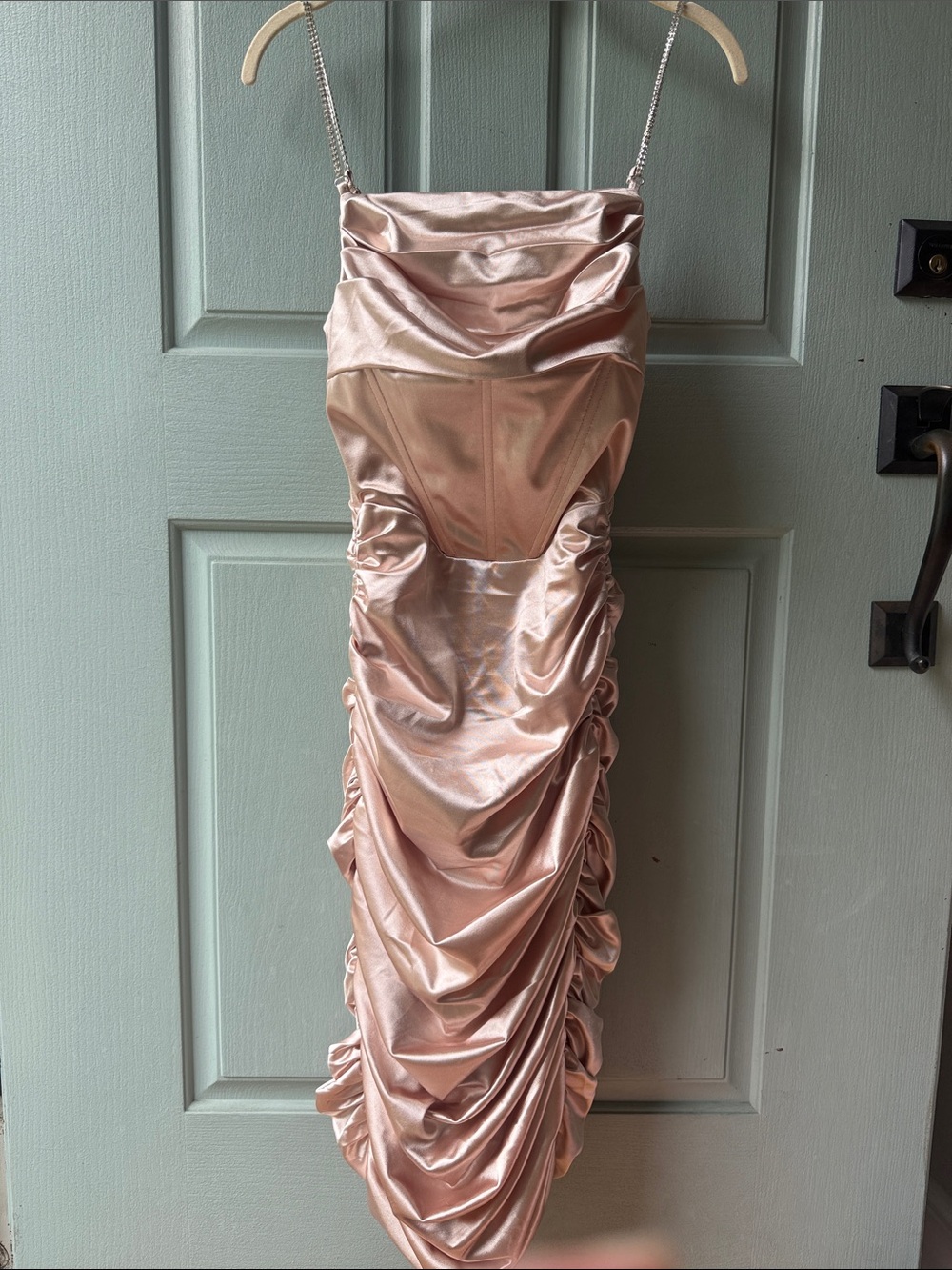 Satin Ruched Slip Dress in Blush Pink. Never Worn.